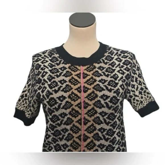 Anthropologie Elinore Short Sleeve Animal Print Wool Blend Sweater Size Small - Picture 5 of 13